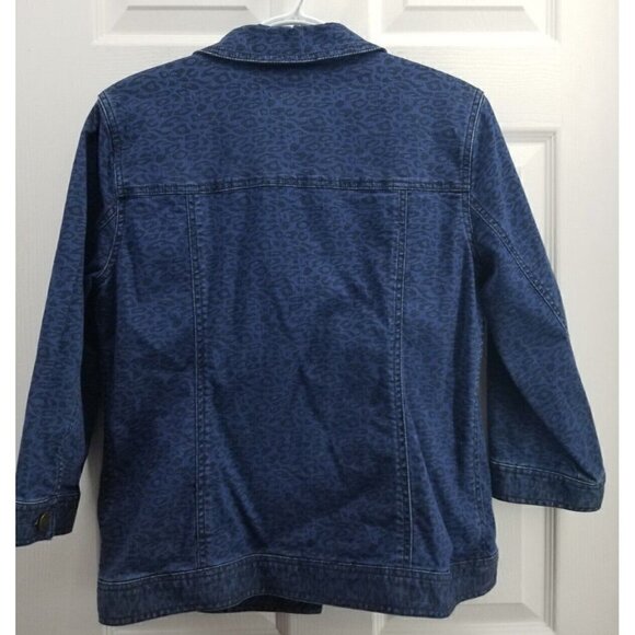 Chicos Cheetah Print Blue Denim Jacket 3/4 Sleeve Size 1 (M/8) - Picture 2 of 6